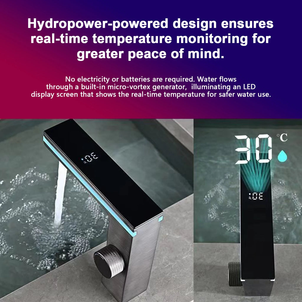 Digital Display Bathroom Basin Faucet Intelligent LED Temperature Display Deck Mounted Washbasin Crane Hot Cold Water Mixer Sink Vanity Tap ﻿