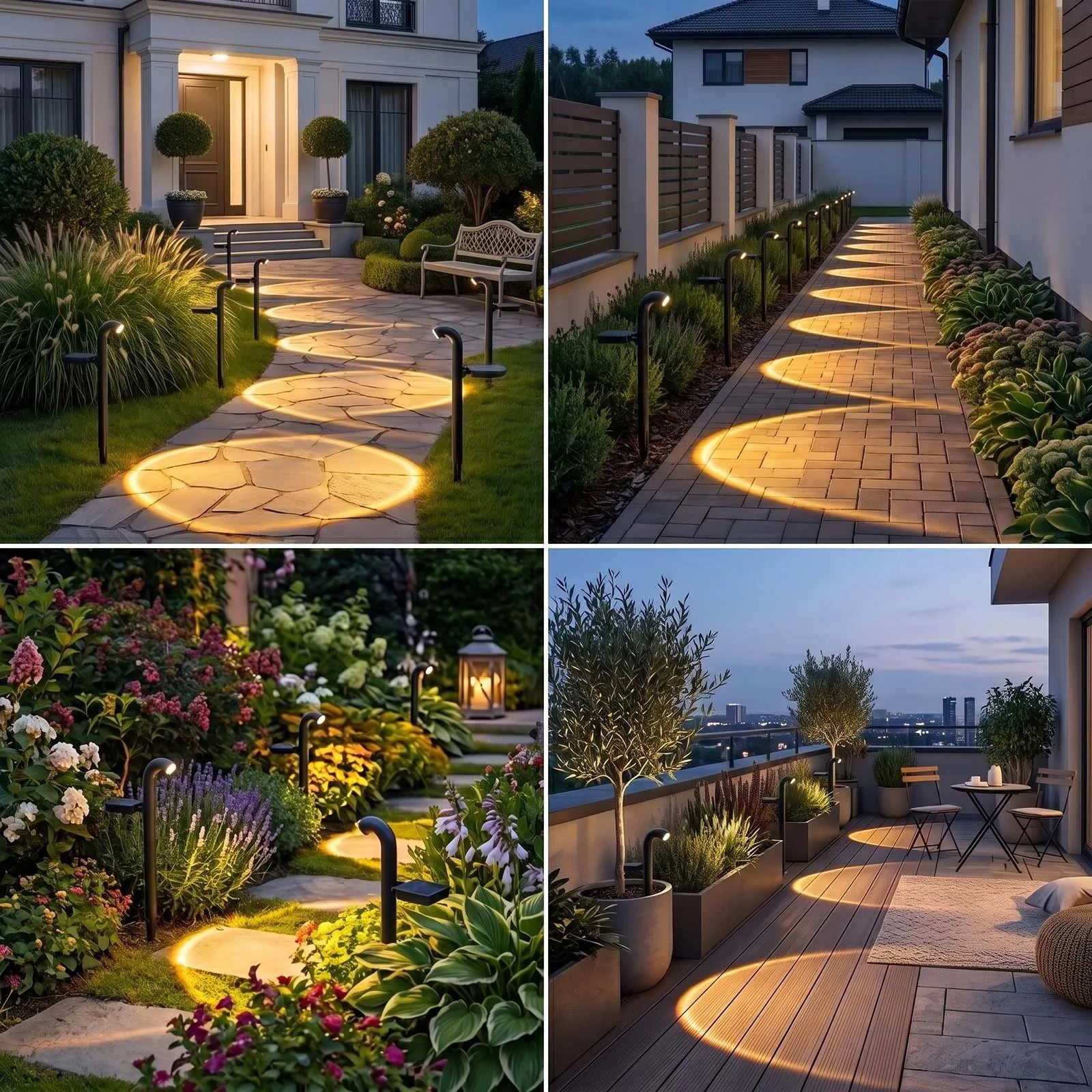 2 Pack Solar Pathway Lights Auto On/Off Dusk to Dawn 360° Rotatable Panel & Adjustable Height Waterproof Outdoor Garden Lights for Walkway Patio Yard