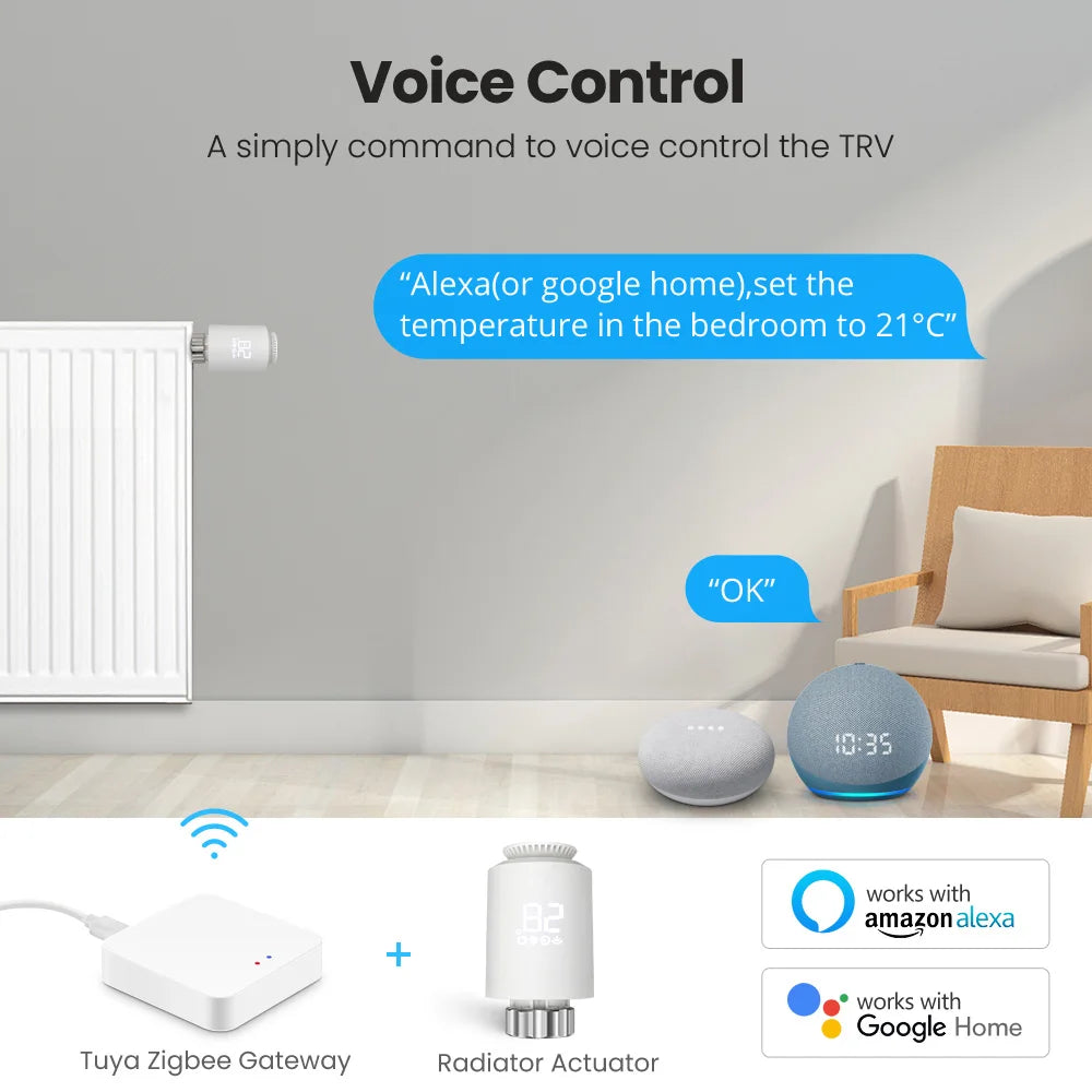 Smart Radiator Thermostat ZigBee Valve Controller for Home Heating Tidesmit