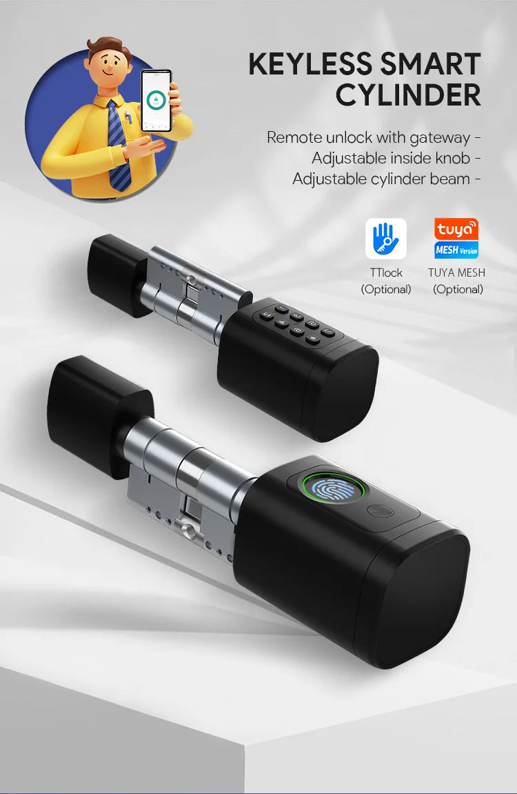 Euro TTLock APP Fingerprint or Code Password Digital RFID Card Cylinder Smart Door Lock Electronic with Alexa Google Home