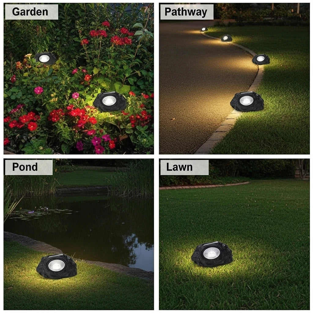 2 Pack Solar Rock Lights Outdoor Garden Landscape Stone Lights Bright White LED Solar Powered Decor