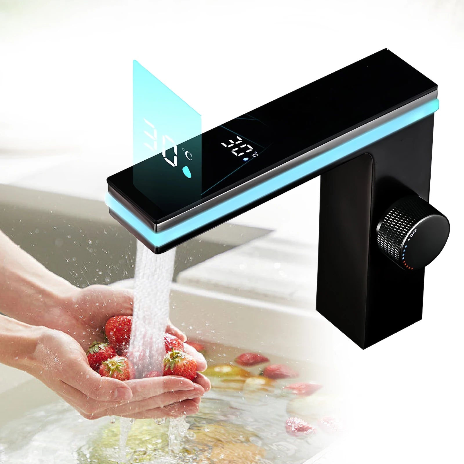 Digital Display Bathroom Basin Faucet Intelligent LED Temperature Display Deck Mounted Washbasin Crane Hot Cold Water Mixer Sink Vanity Tap ﻿