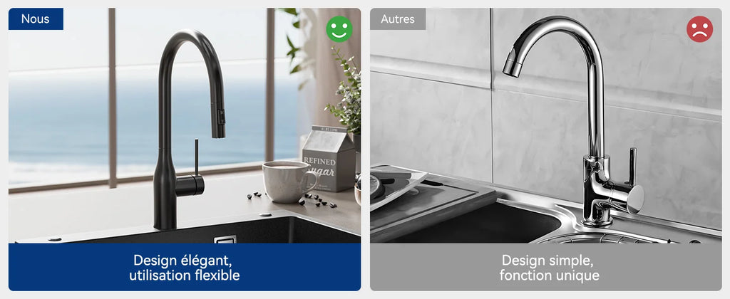 Kitchen Tap Black, Vase Umbrella Shape Pull Down Kitchen Faucet 360 Swivel, 2 Modes Spray Hot Cold Water Mixer, 304 Stainless Steel Sink Mixer, Easy Install DVGW PEX Hose, Standard G3/8 Modern Home Black Water Tap