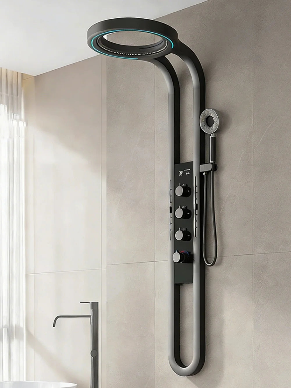 Wall Mounted Light Shower Faucet Panel LED Digital Display Shower Faucet Set Shower Screen Waterfall Bathroom Shower System Set