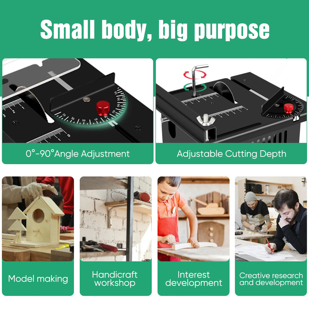 100W Mini Table Saw 5000RPM Small Woodworking Electric Bench Saw Handmade DIY Hobby Model Crafts Cutting Machine 16mm Blade Tool