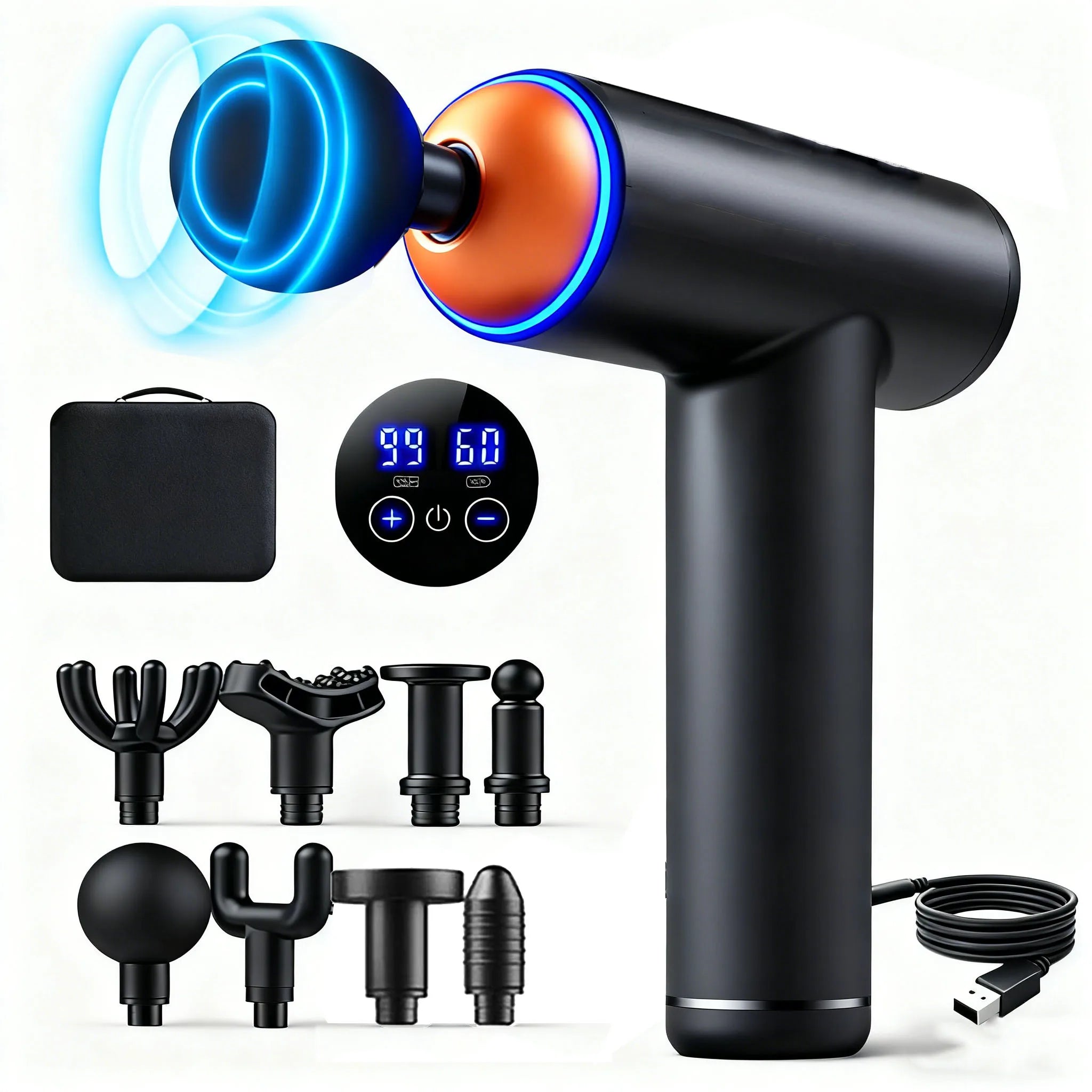 Massage Gun - Deep Tissue Muscle Recovery with 8 Heads - Black Tidesmit Relaxation Treatment Tidesmit