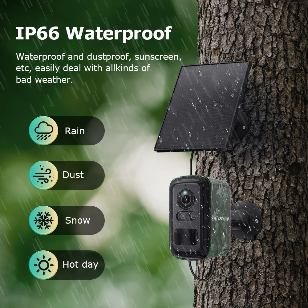 SHIWOJIj Mini Solar Security Camera, 4G WiFi Dual Network, AI Detection, IP66 Waterproof, Wireless Smart Home Indoor Outdoor Cam