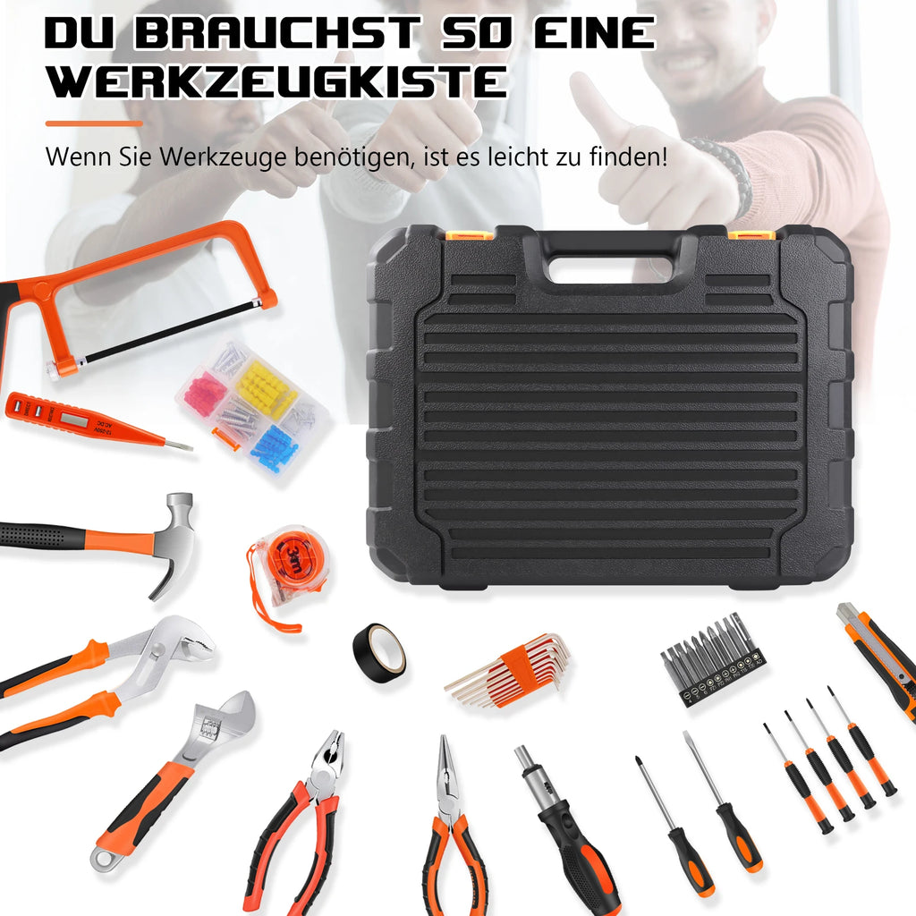 Manual Toolbox Household Tool Set with tools box, Pliers Hammer screwdriver Saw Measure Tape, Repair tools for furniture Assembly & Electrical Work