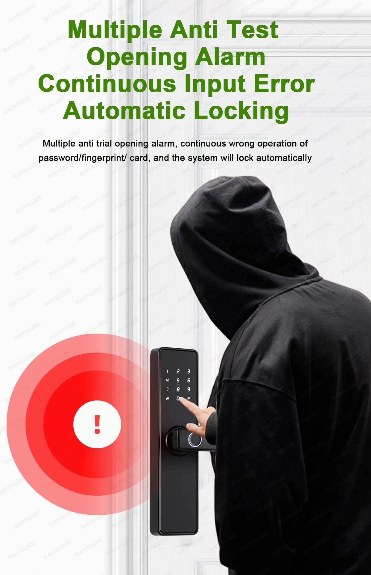 RAYKUBE K20 9-language Biometric Fingerprint Door Lock Electronic Door Lock with  Tuya APP/IC Card/Password/ Key Unlock