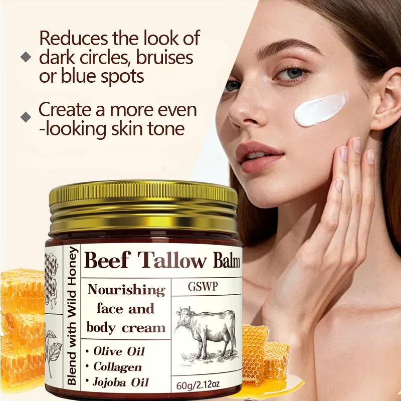 GSWP Beef Tallow Moisturising Cream, containing honey and collagen, provides deep hydration. Gentle and non-irritating.60g/120g
