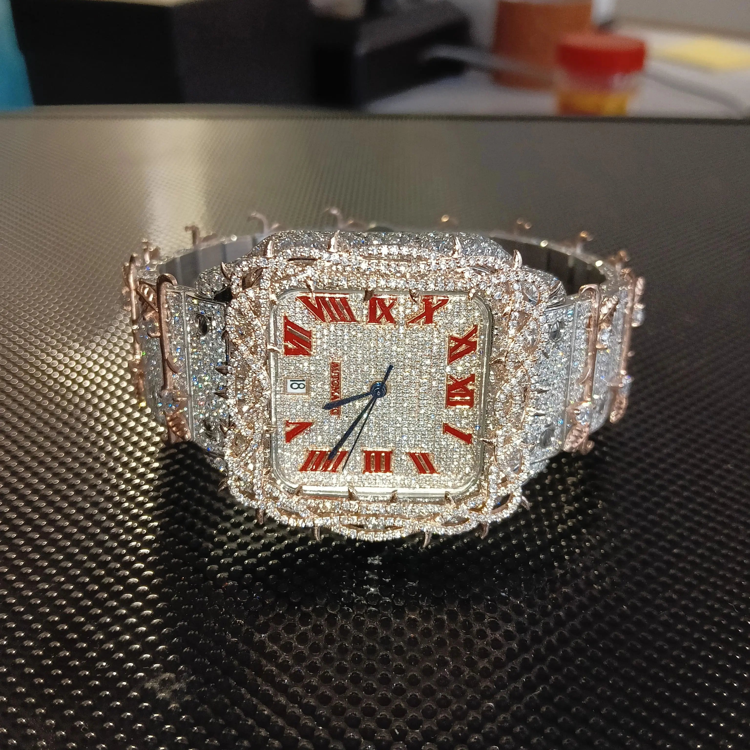 Luxury Men's Mechanical Watches Square Silver Gold Diamond Iced Finish Waterproof Stainless Steel Band Moissanite Quartz Quartz