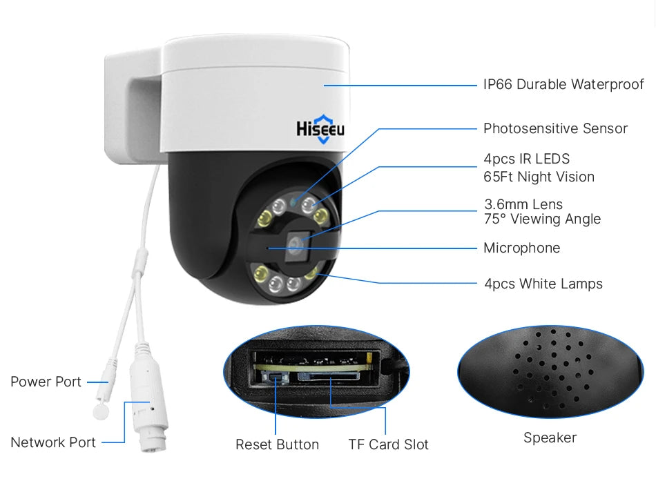 Hiseeu 8MP 4K POE PTZ IP Camera Color Night Vision Face Detection Audio Outdoor H.265 Onvif AI Street Home Security CCTV Camera