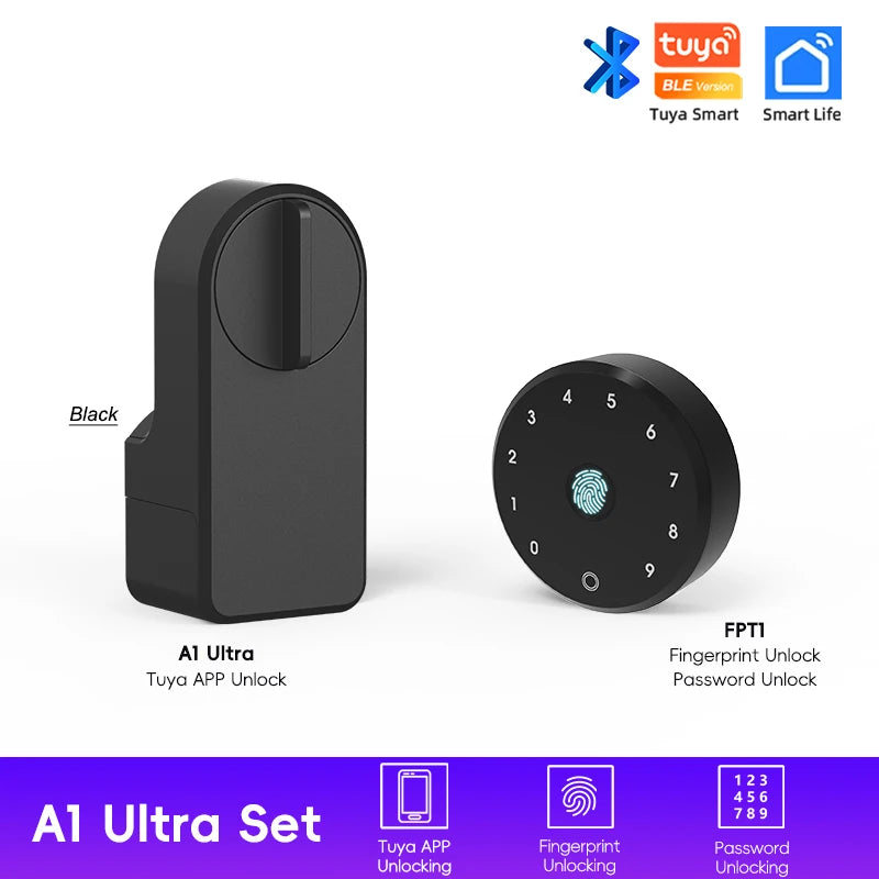 New RAYKUBE A1 Ultra Tuya BLE Intelligent Electronic Door Lock Fingerprint Keypad FPT1 Unlock No-dig Installation for Smart Home