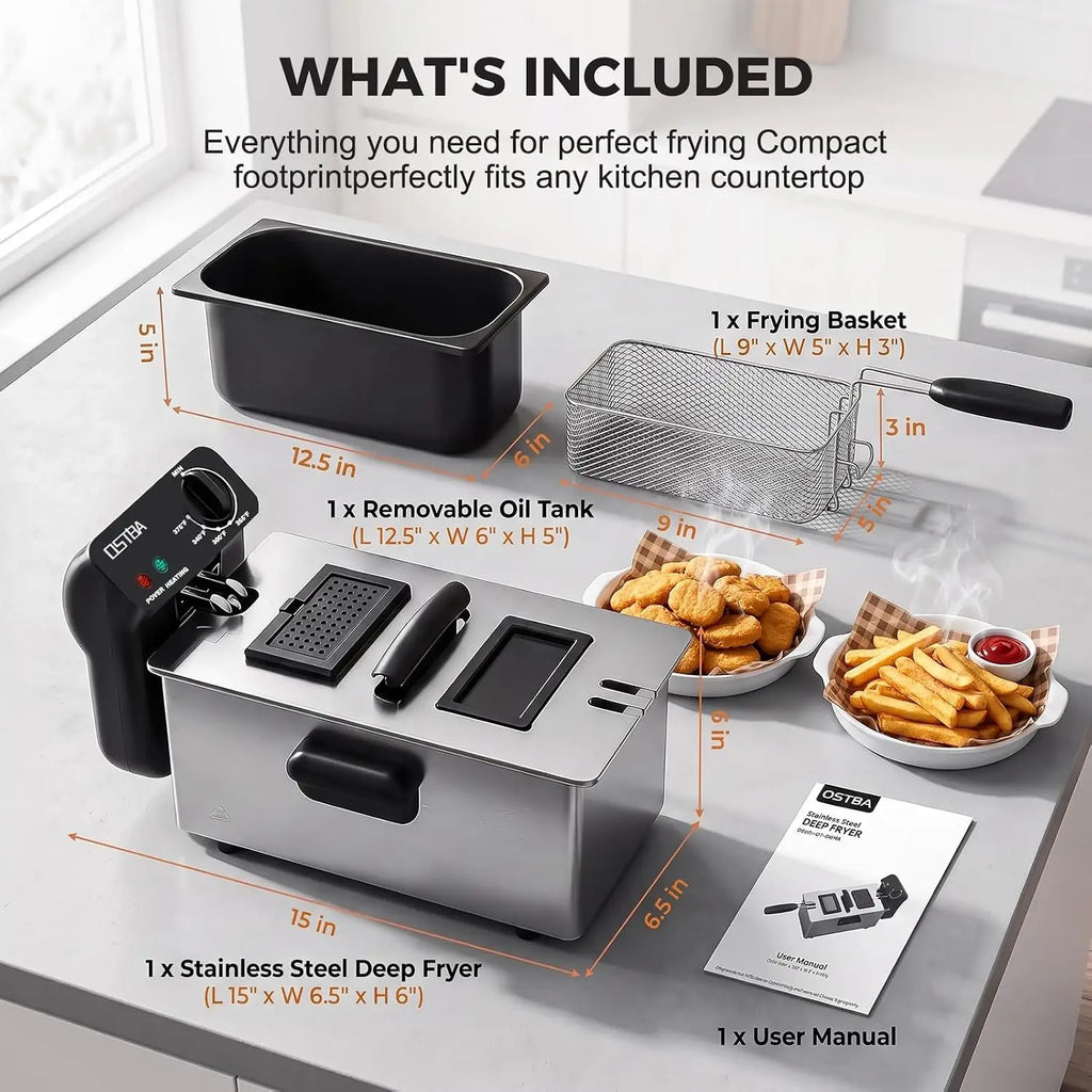 Electric Deep Fryer with Basket, 3.2QT Stainless Steel Countertop