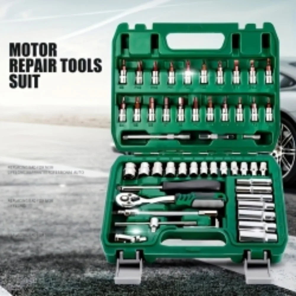 Magnetic 46-Piece Tool Set with Carrying Case, Portable and Practical Automotive Tool Kit, Including Ratchet Wrenches and Socket Wrenches in Various Sizes