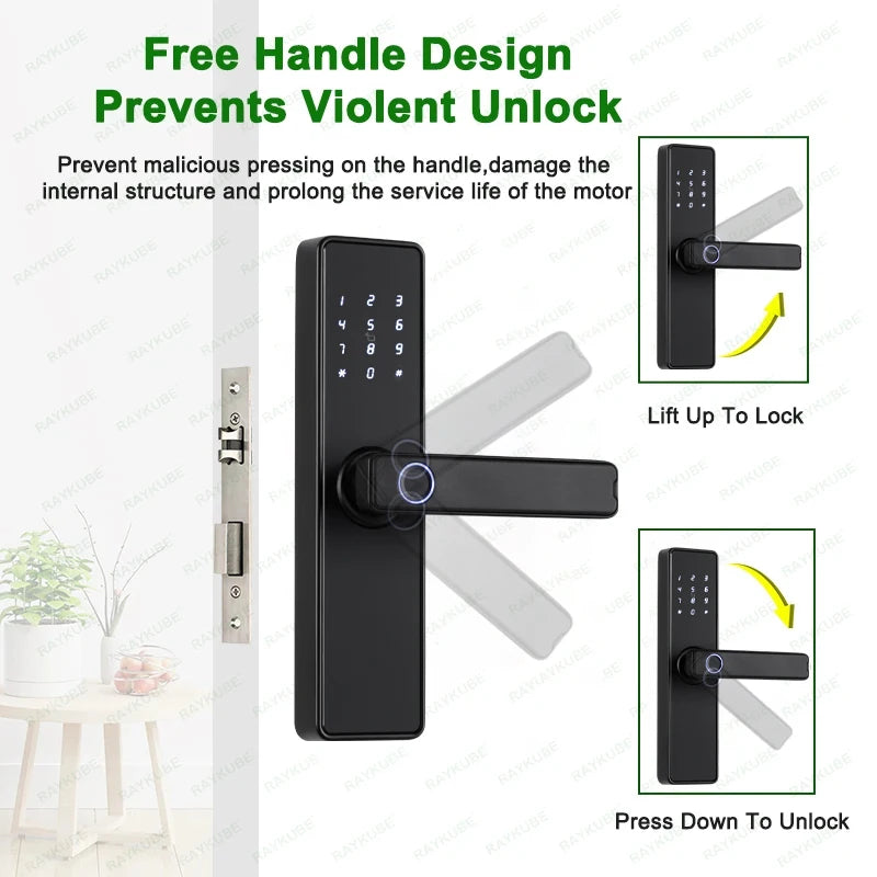 RAYKUBE K20 9-language Biometric Fingerprint Door Lock Electronic Door Lock with  Tuya APP/IC Card/Password/ Key Unlock