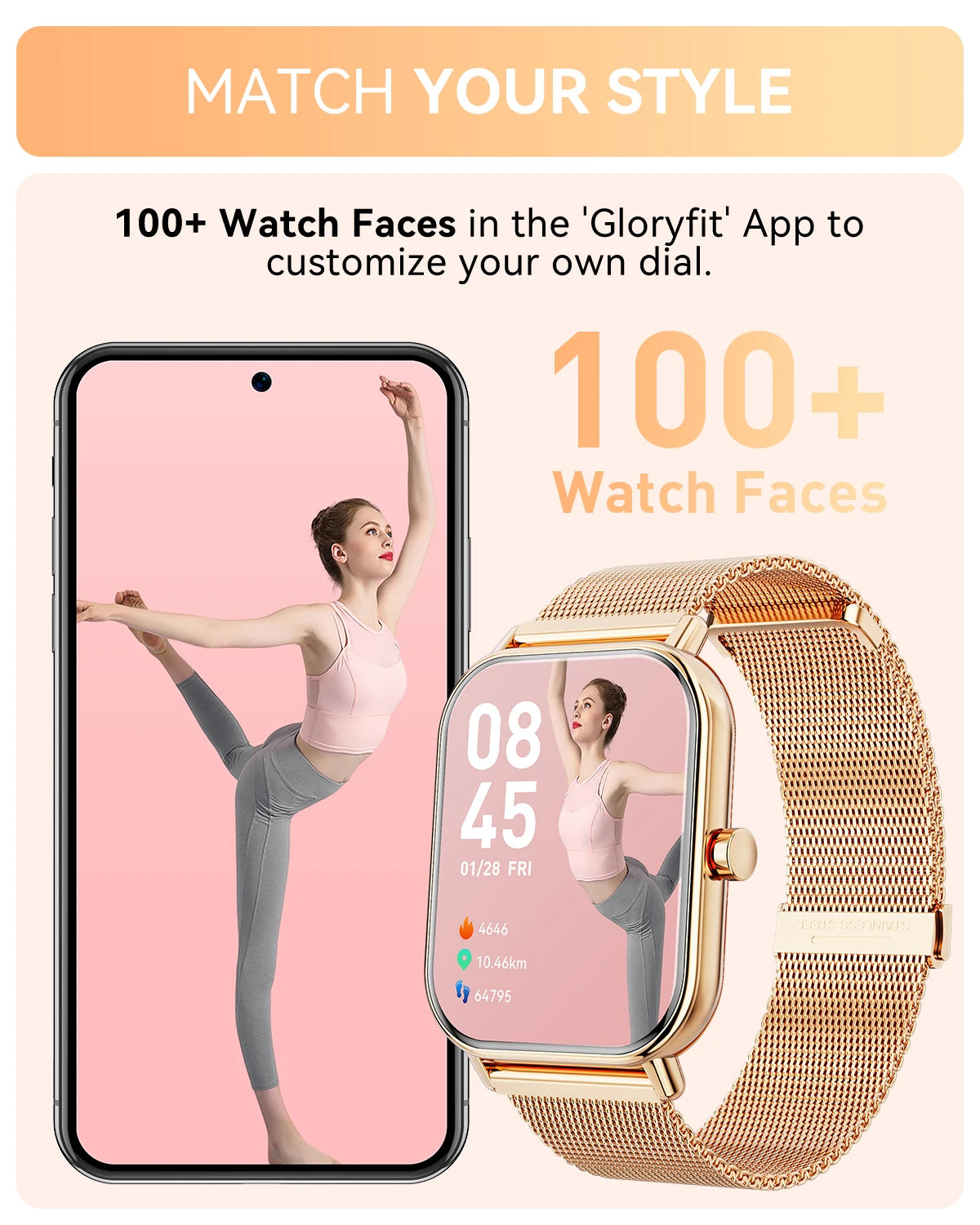 Women Fashion Smart Watch 1.85 Full Screen Bluetooth Calling Smartwatch Sleep Blood Oxygen Monitor Milan Strap Health Fitness