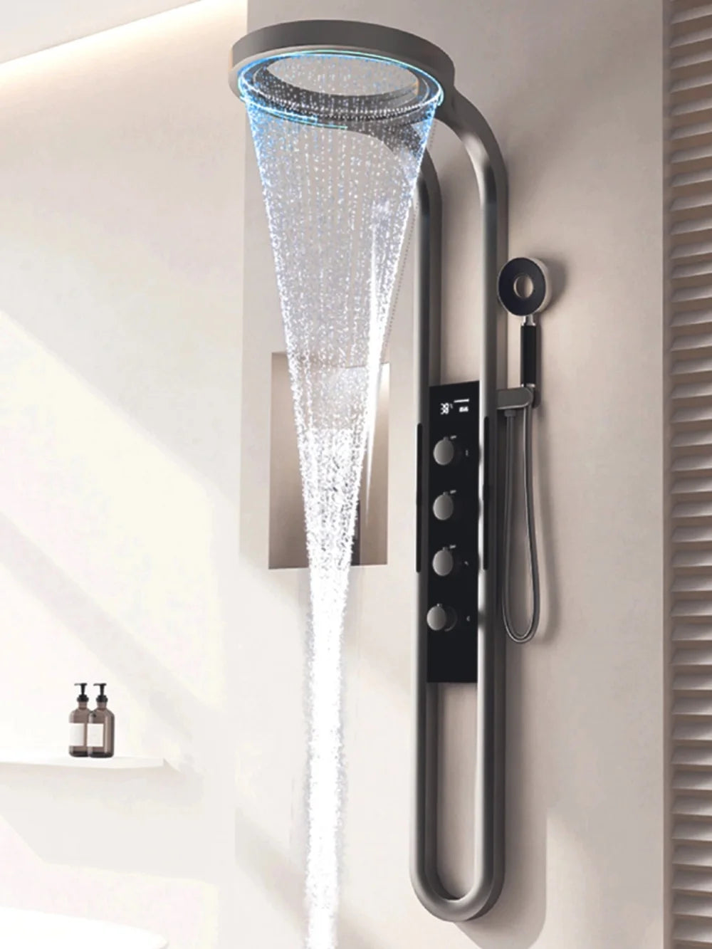 Wall Mounted Light Shower Faucet Panel LED Digital Display Shower Faucet Set Shower Screen Waterfall Bathroom Shower System Set