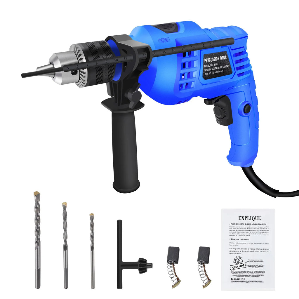 Hammer Drill Tool, 2 in 1 Electric Corded Impact Drill, 850W Corded Electric Impact Drill 3000rpm Variable Speed, for Home, Garden, DIY