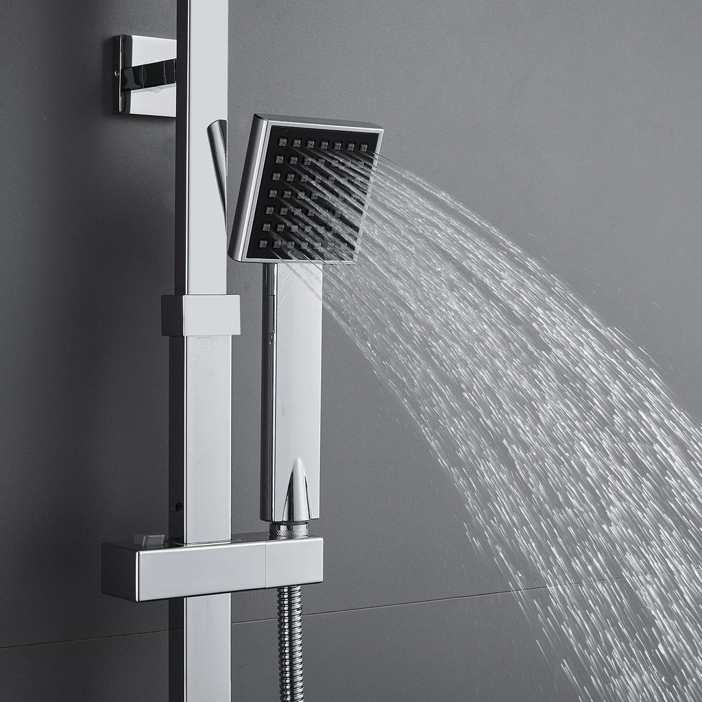 Shower column with thermostatic mixer tap, stainless steel square column, height 85-cm, geometric Minimalist style