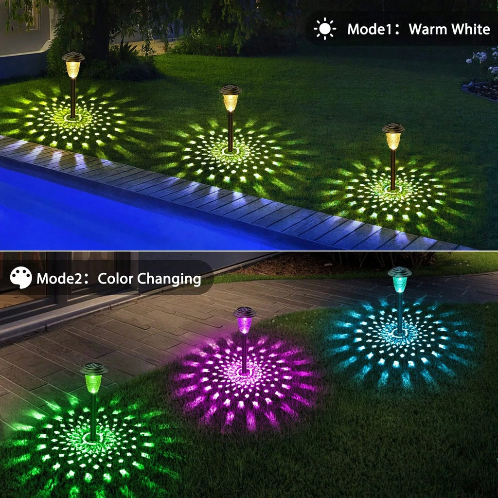 Solar Pathway Lights Bright RGB Color Changing/Warm White Outdoor Waterproof Garden Lamp Powered Landscape Path Lights for Yard