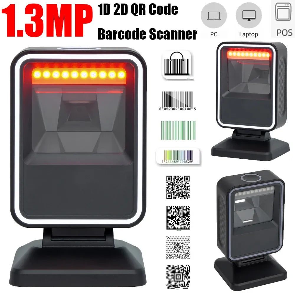 Leshine 1.3MP HD Camera Wired Barcode Scanner 1D 2D QR Code Desktop Barcode Reader for Supermarkets for PC Laptop Window POS