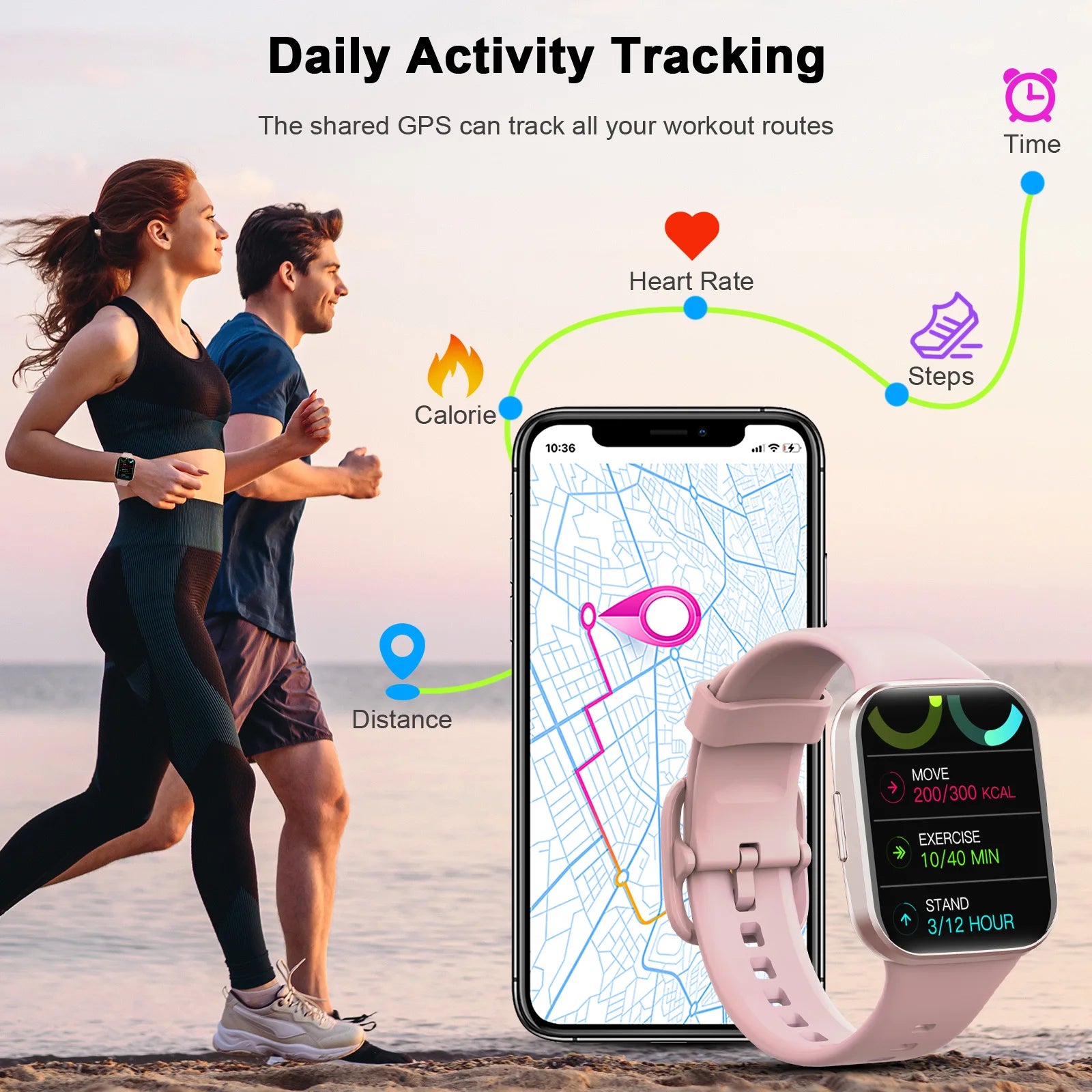 Q23 Smart Watch, Fitness Tracker Watch, 1.69'' Touch Smartwatch Fitness Watch with Pedometer/Sleep Monitor.