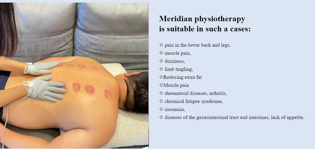 DDS bioelectrical body therapy massager using conductive gloves on a patient back for meridian pain relief treatment.