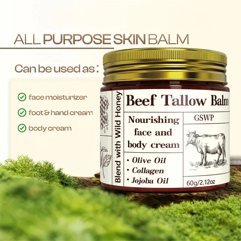 GSWP Beef Tallow Moisturising Cream, containing honey and collagen, provides deep hydration. Gentle and non-irritating.60g/120g