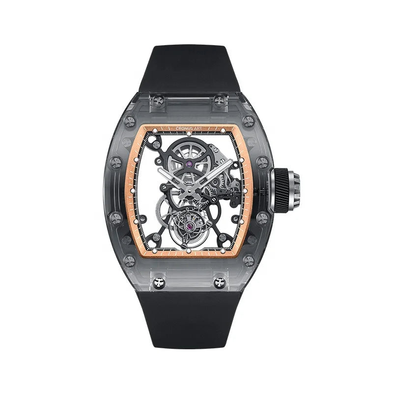 CRONUSART Luxury Fashion Tourbillon Watch Transparent Luxury Encased Sapphire 20mm Limited Edition Pointer Power Reserve