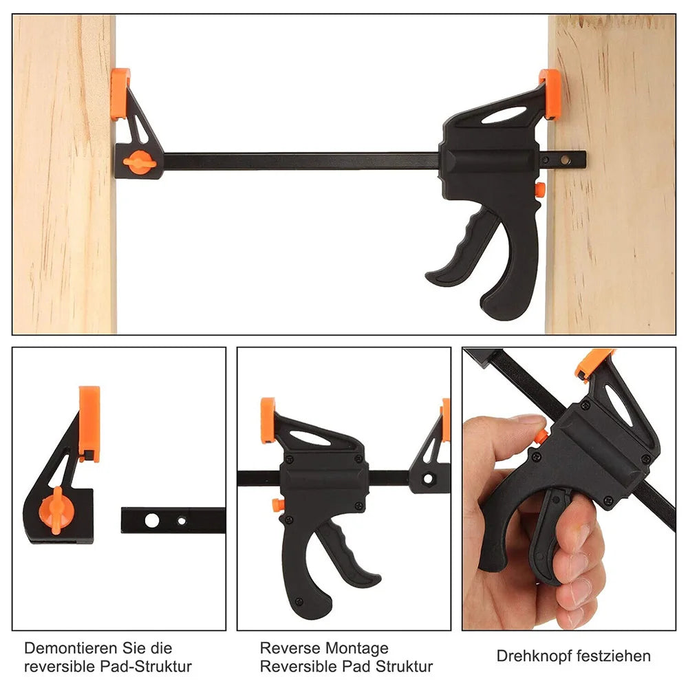 10Pcs One Hand Clamp Set, Quick Release Ratchet Clamp, Reversible Jaw Pad, Locking Screw, No Scratch, for Woodworking DIY, Single Hand Quick Clamp, Ratchet Handle, Quick Release Button, Reversible Pad Structure, for Gluing Ca