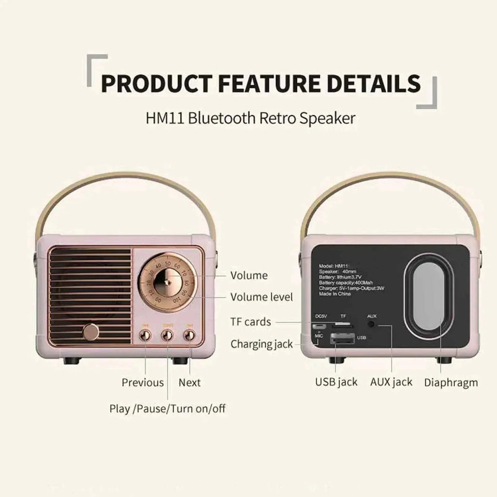 Portable Bluetooth Speaker - Retro Design with RGB LED & Metal Housing My Store