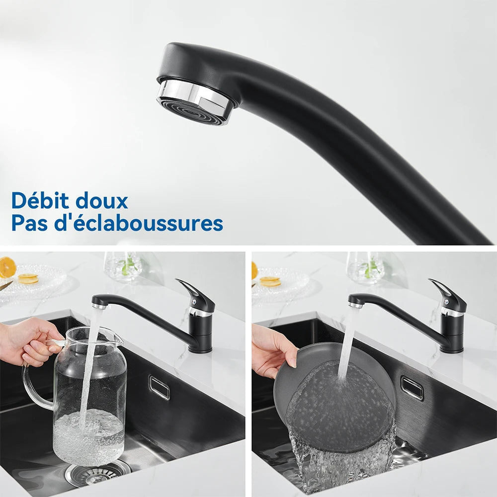 Black Kitchen Tap, Slanted Design 360 Swivel Bathroom Basin Faucet Hot Cold Water Mixer, Brass Stainless Steel Sink Tap, Removable Aerator PEX Hose, Standard G3/8 Modern Home Laundry Countertop Mounted Water Tap