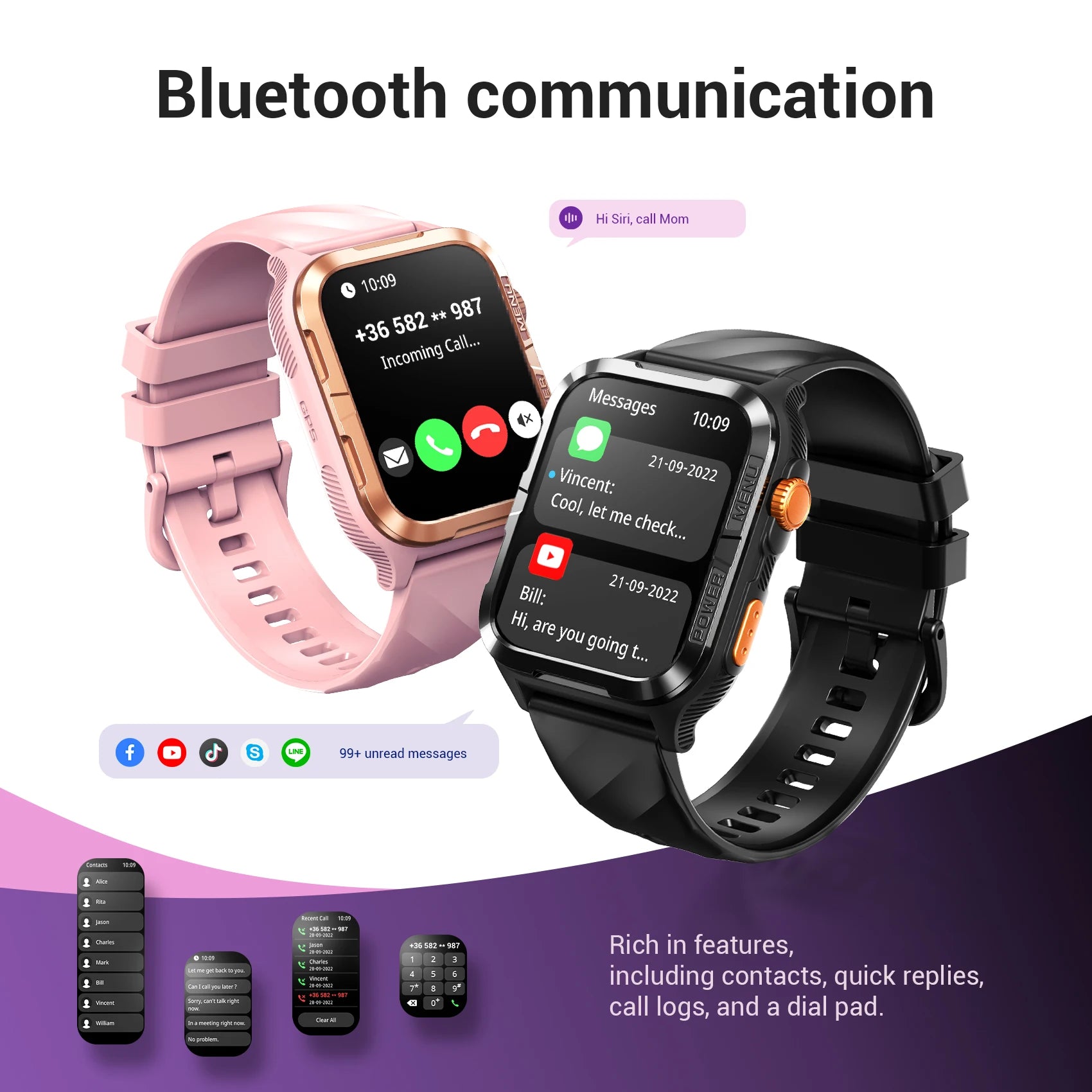 Blackview 1.83'' Smartwatch Waterproof TFT Display Smart Watch with Message Call Sleep GPS LED Light for Men Women W10 Pro