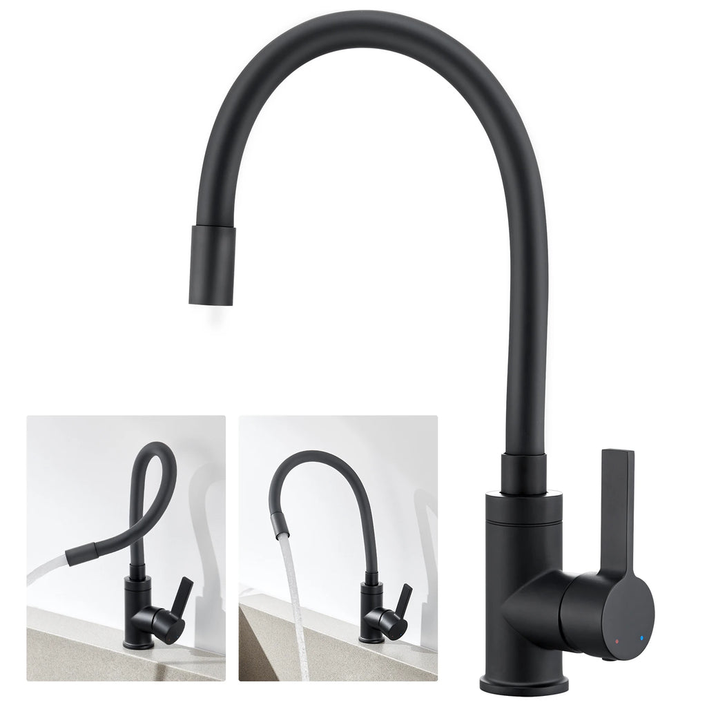 Kitchen Tap Black, Universal Flexible Kitchen Faucet 360 Swivel, Water Saving Hot Cold Mixer Zinc Alloy, Single Handle with Aerator, Sink Mixer Tap for Home Modern Design Replacement