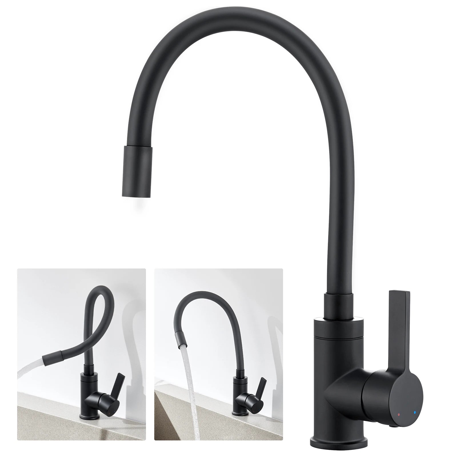 Kitchen Tap Black, Universal Flexible Kitchen Faucet 360 Swivel, Water Saving Hot Cold Mixer Zinc Alloy, Single Handle with Aerator, Sink Mixer Tap for Home Modern Design Replacement