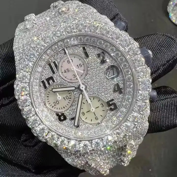 Exquisite Luxury Mechanical Automatic Stainless Steel Watch Premium Moissanite Diamonds Iced Finish Simple Elegant Design Timepi