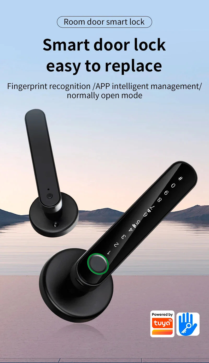 KERUI Fingerprint Door Lock  Works with Tuya Smart Electronic Door Lock with Fingerprint/Password/Key/Tuya APP/Card Unlock