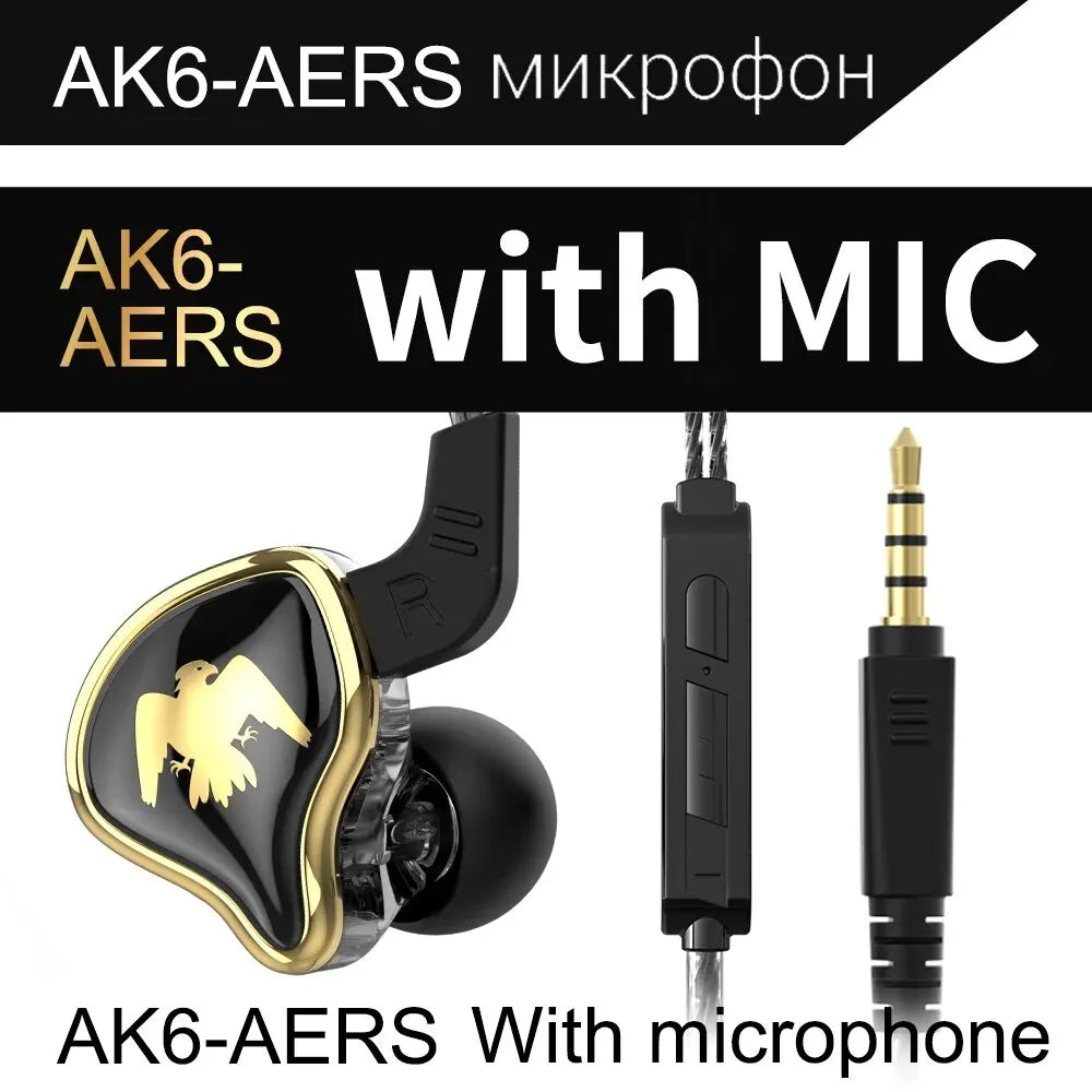 Wired In-Ear Earphones with HiFi Bass and Mic - AK6 Series AK6-ARES-black Tidesmit