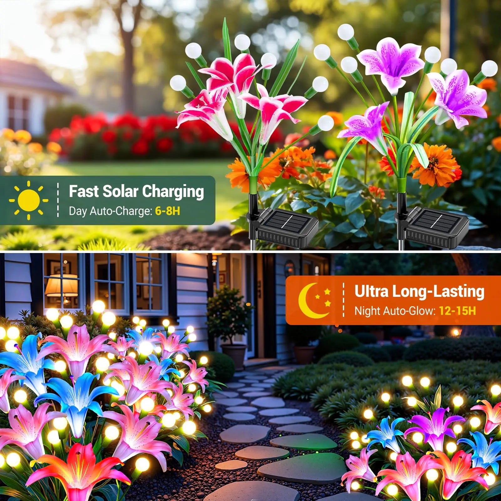 2/4 Pack Upgraded Solar Lights Outdoor Garden Decor:  Solar Firefly Swaying Light with Color Changing LED Lily, Waterproof Decorative Flowers for Yard Patio Pathway Lawn, Gardening Gifts for Women