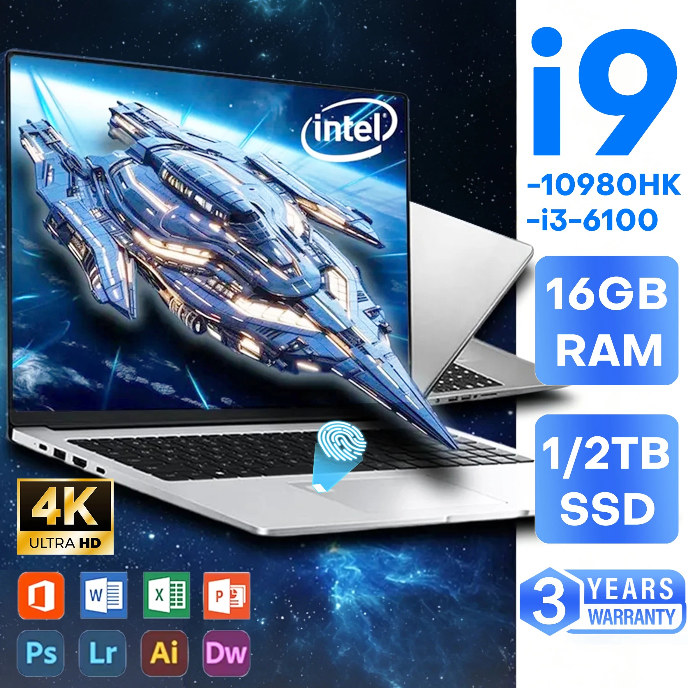 Intel i9 15.6" Windows 11 Laptop Computer Intel Core i9 10980HK 16GB 1TB Laptops Office Computer Fingerprint Unlock Notebook PC