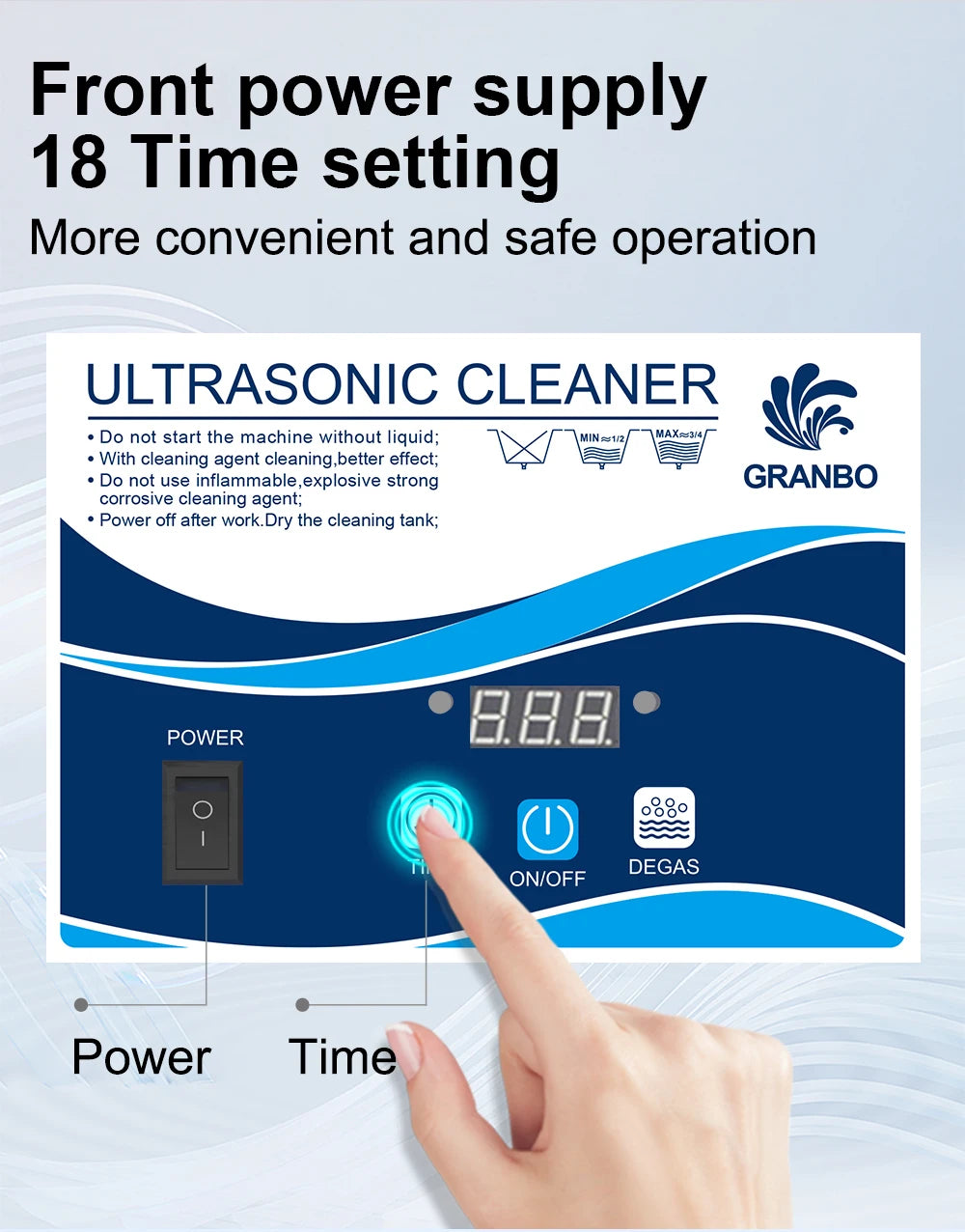 Tidesmit 1L ultrasonic cleaner with digital timer for jewellery glasses and printer heads showing side control panel
