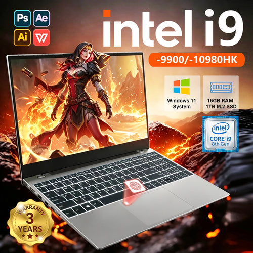 Silver 15.6-inch laptop with thin bezels, full keyboard, large trackpad, and a fingerprint scanner indicator.