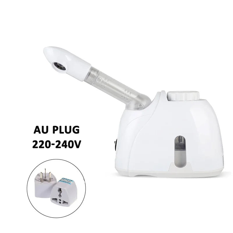 White ozone facial steamer and warm mist vaporizer for home spa deep skin cleaning with AU power plug.