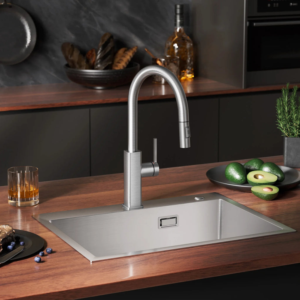 Kitchen Faucet Brushed, Screen Pull-Out Water Tap Kitchen 360 °   Rotatable, 2 Types of Spray Modes Cold Hot Water Stainless Steel 304, G3/8 Dvgw Single Handle Mixer, Sink Faucet Easy Installation
