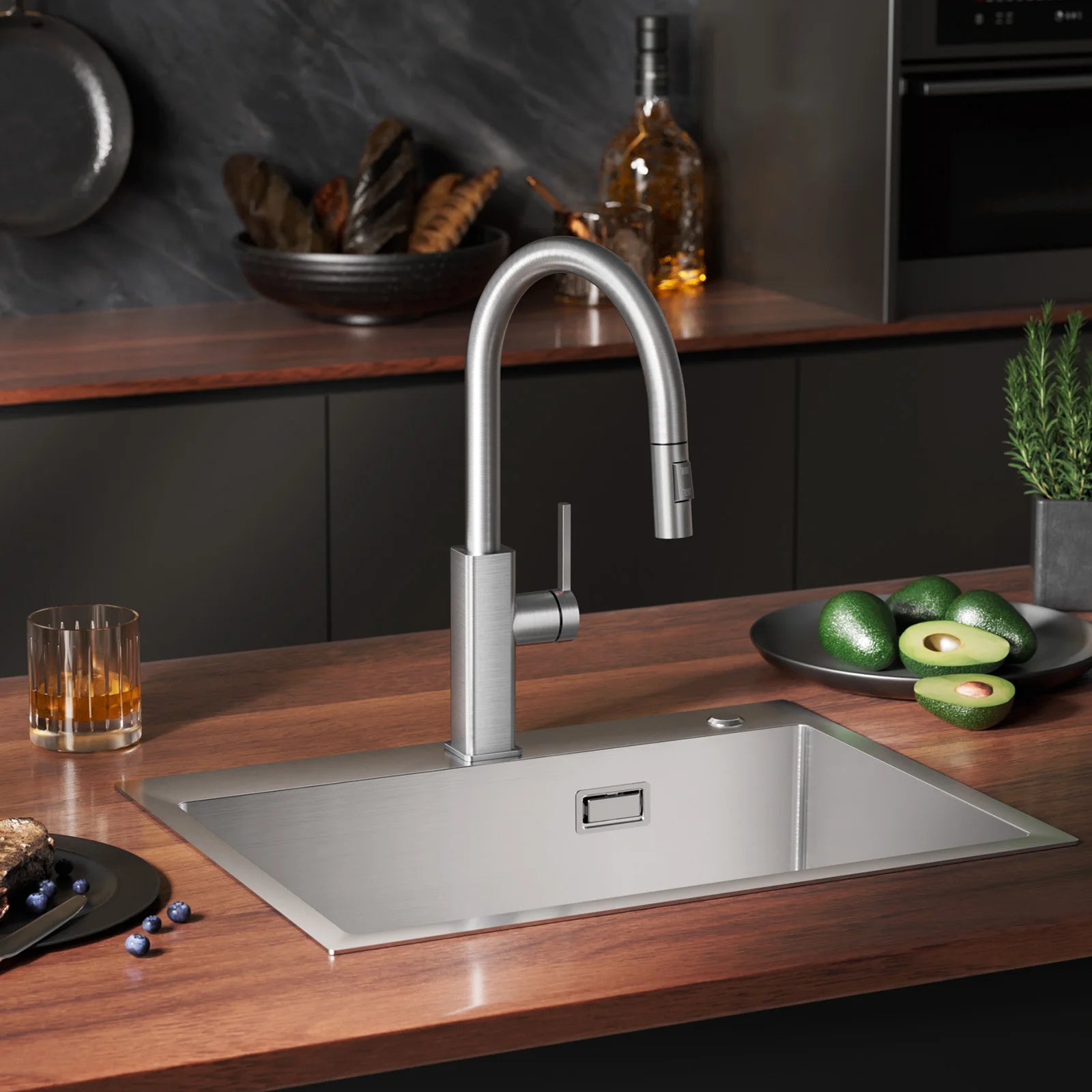 Kitchen Faucet Brushed, Screen Pull-Out Water Tap Kitchen 360 °   Rotatable, 2 Types of Spray Modes Cold Hot Water Stainless Steel 304, G3/8 Dvgw Single Handle Mixer, Sink Faucet Easy Installation