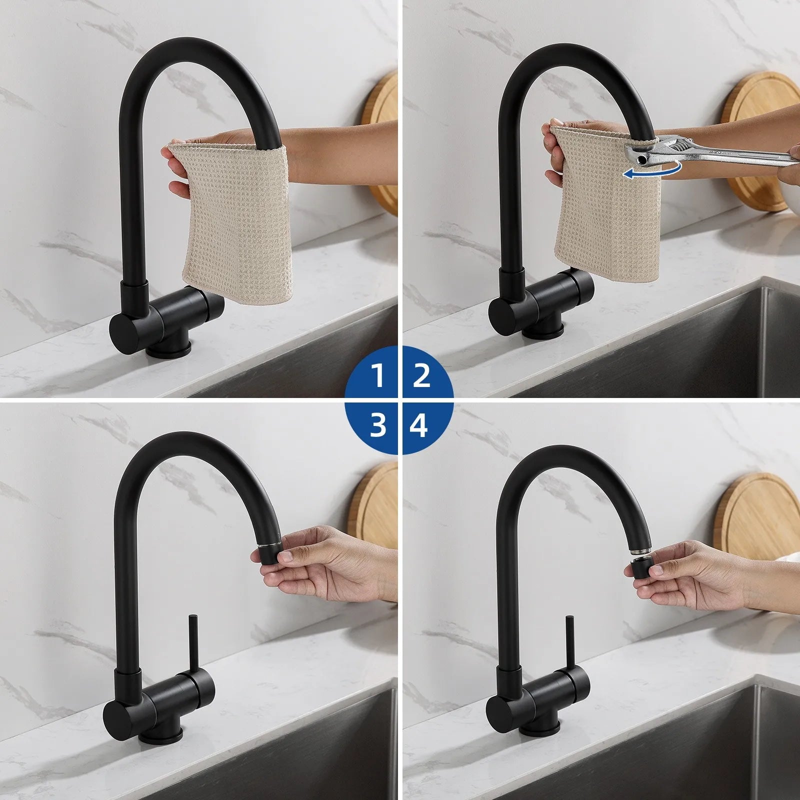 Black Folding Kitchen Mixer, Foldable Kitchen Faucet Against Window in 304 Stainless Steel, 360° Swivel Kitchen Faucet