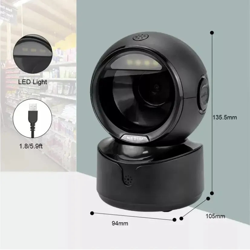NETUM A5 2D Desktop Barcode Scanner, Omnidirectional Hands-Free Wired USB Big Barcode Reader 1D QR Screen Barcodes Scanning