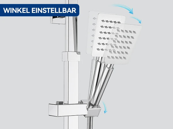 Shower Column with Thermostatic faucet, Wall-mounted Shower System, 30 × 20 cm Rain shower head, suitable for bathtubs