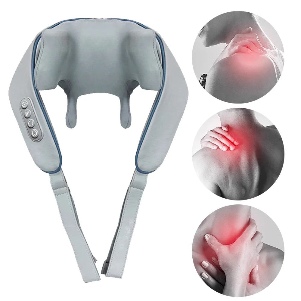 Shiatsu Neck and Shoulder Massager - Heated Deep Tissue Shawl (Grey) Back Massage Instrument Tidesmit